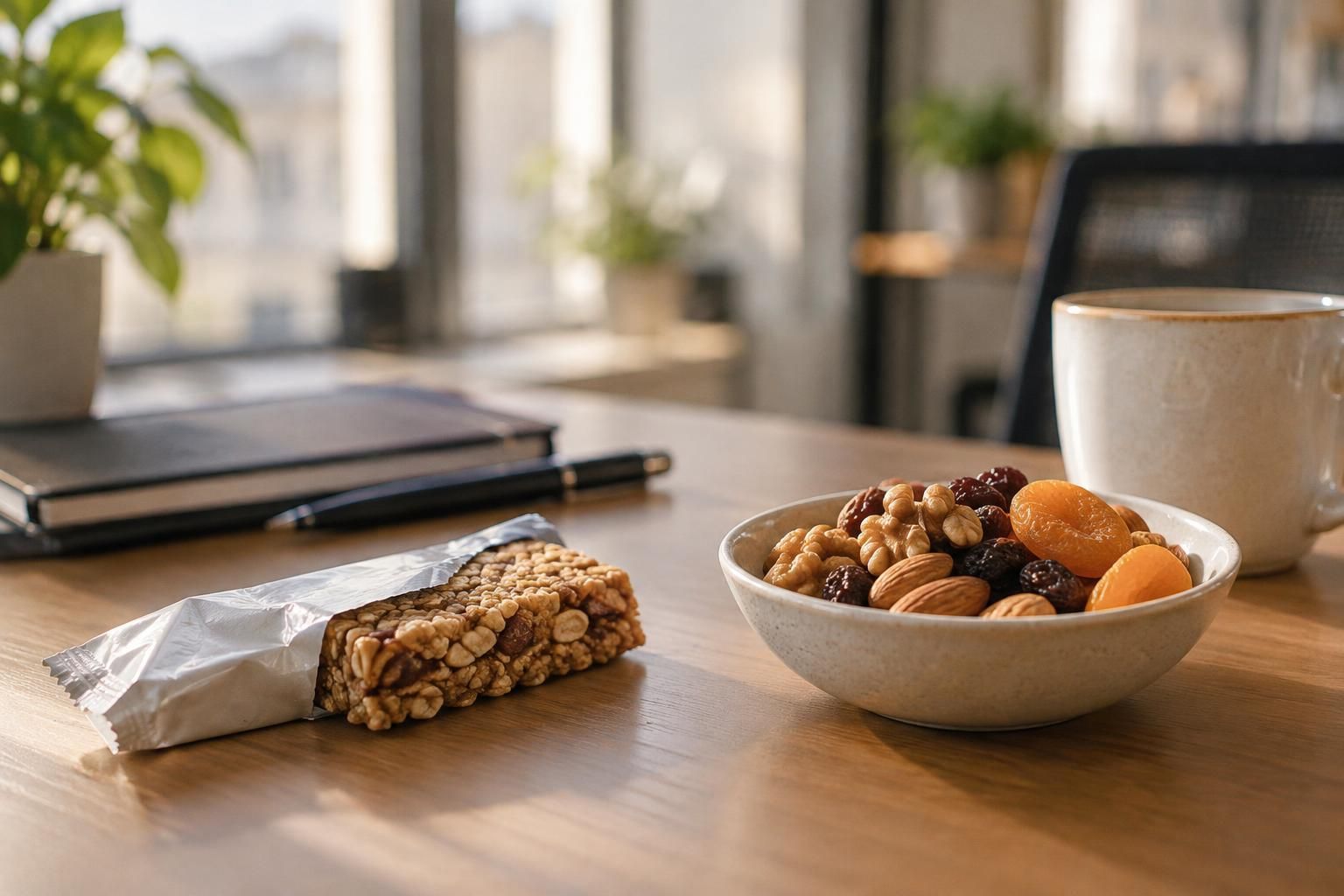 barre de céréales ou fruits secs : découvrez quel encas emporter au bureau pour calmer la faim et tenir jusqu’à midi.