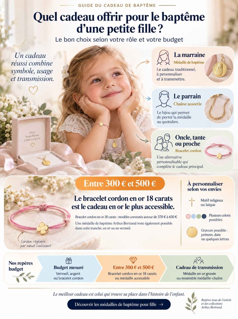 Infographie sur le cadeau de baptême d’une fille selon le rôle et le budget